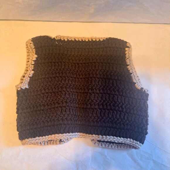 Handmade Crocheted Western Vest Babies Teddy Bear Doll Brown White Stars Cowboy - Picture 6 of 6